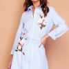 Tops * | Outlet Wired Angel Spring Flower Embroidered Blue And White Stripe Shirt Top