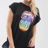 Tops * | Outlet Oops Fashion Black Oversized T Shirt With Rainbow Graphic Print