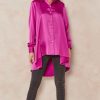 Tops * | Budget Edie B. Lori Orchid Satin Blouse With Hi Lo Hem