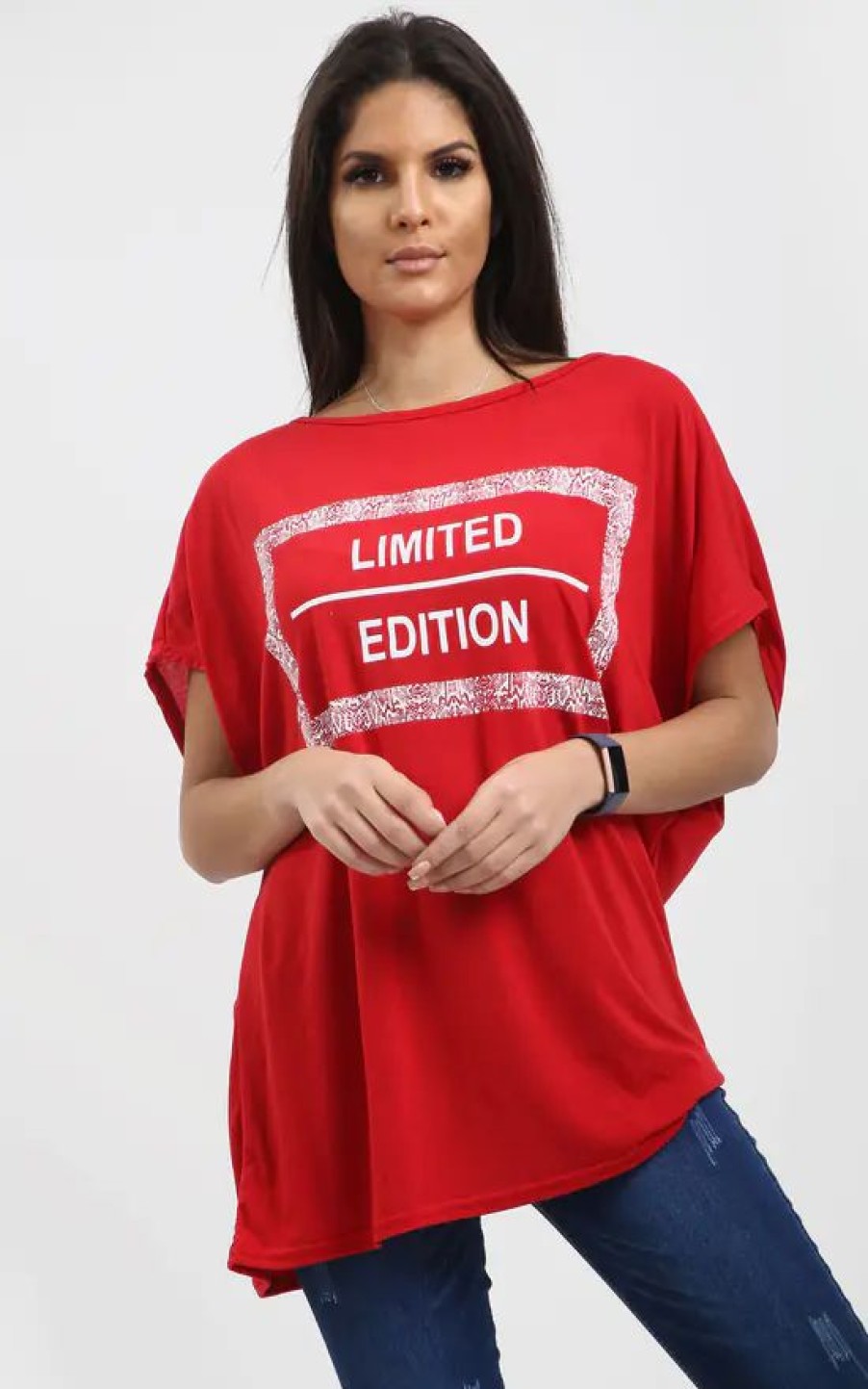 Tops * | Best Pirce Oops Fashion Sofia Batwing Slogan Printed T Shirt In Red