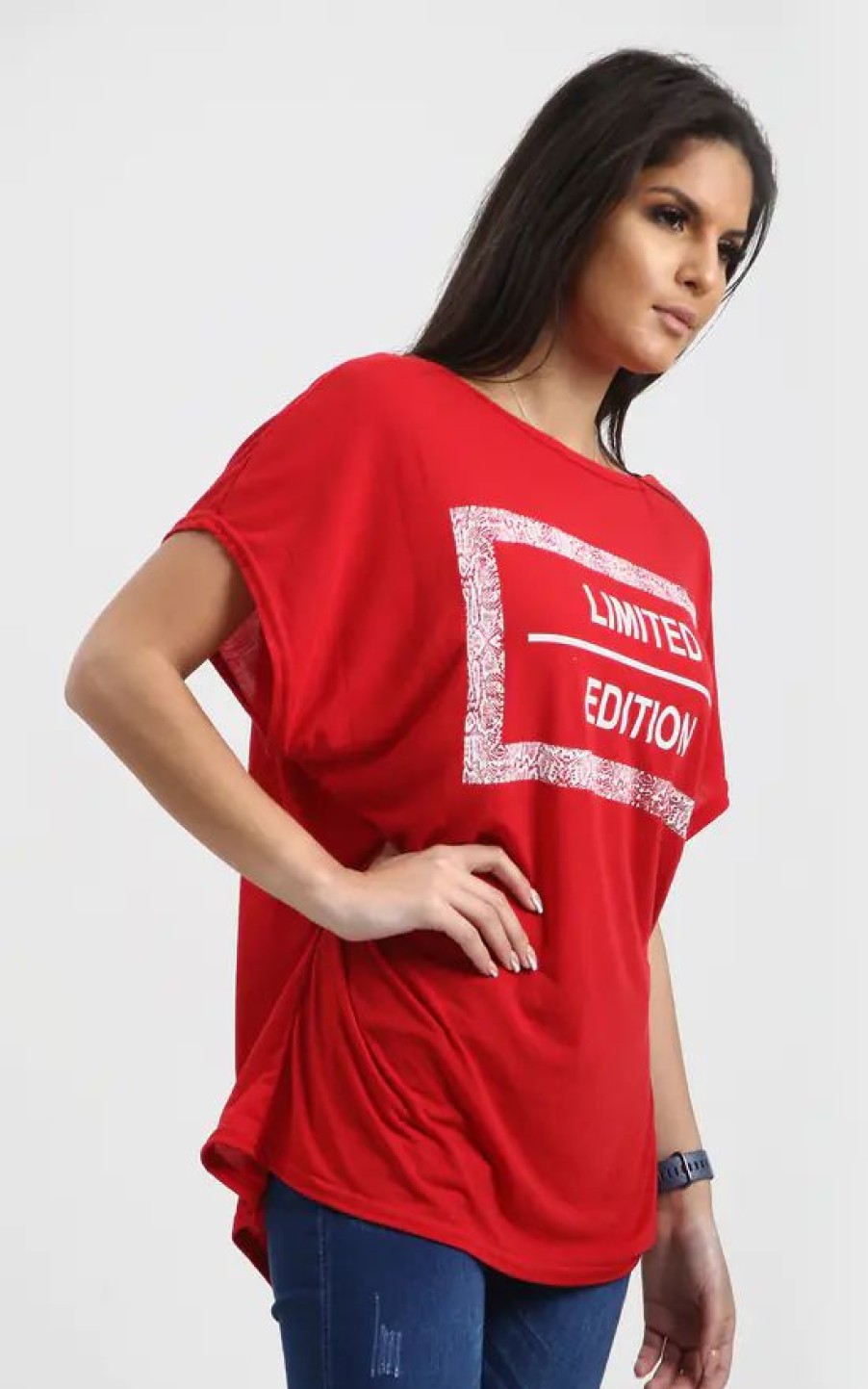 Tops * | Best Pirce Oops Fashion Sofia Batwing Slogan Printed T Shirt In Red