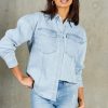 Tops * | Budget Vm Oversized Denim Shirt In Light Blue