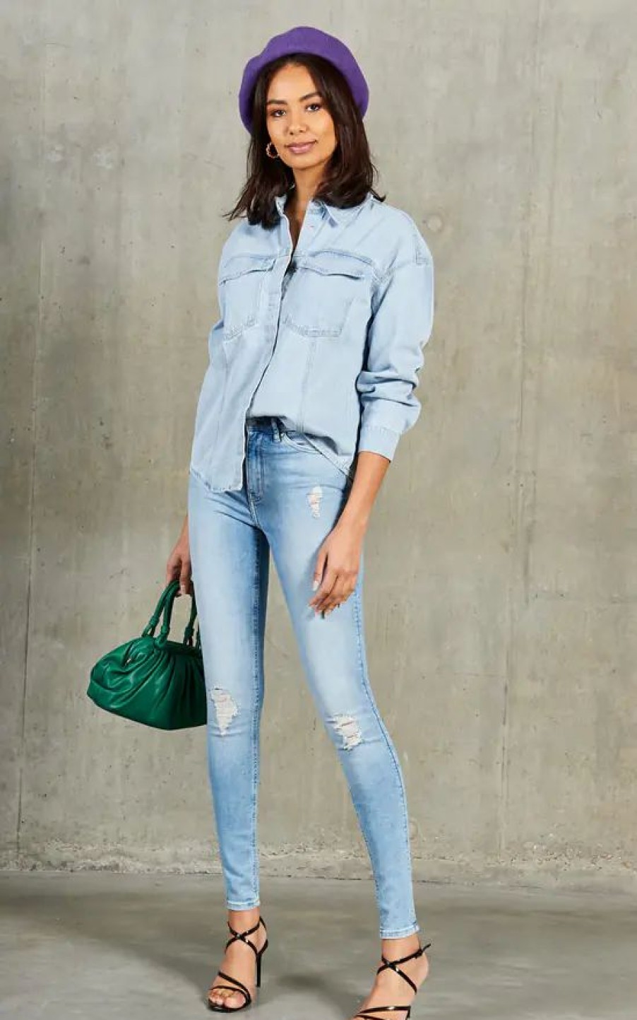 Tops * | Budget Vm Oversized Denim Shirt In Light Blue