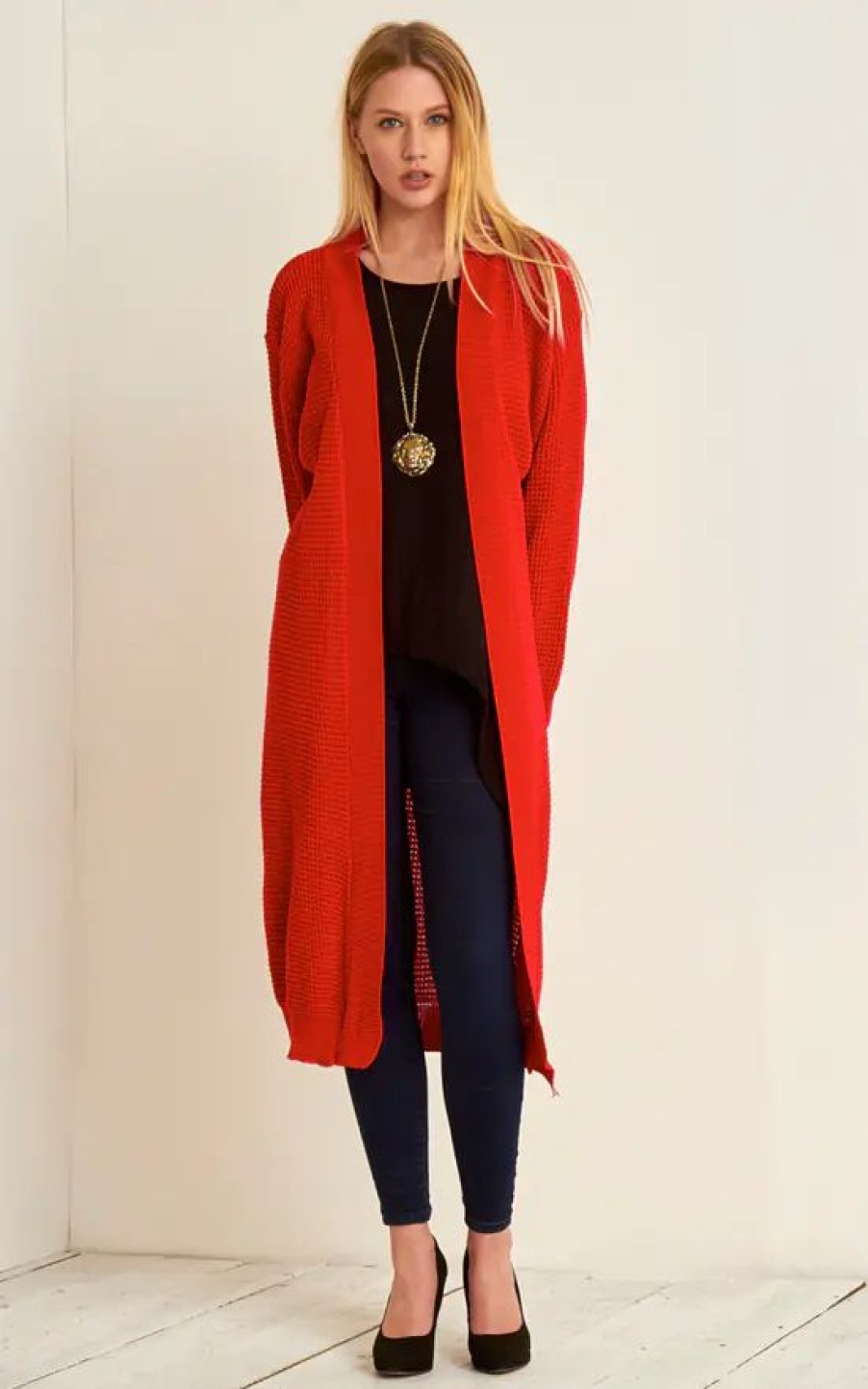 Knitwear * | Flash Sale Oops Fashion Jess Chunky Knitted Open Cardigan In Red