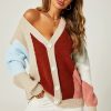 Knitwear * | Best Reviews Of Fs Collection Block Colour Relaxed Knit Cardigan Top In Beige & Blue & Wine & White & Peach