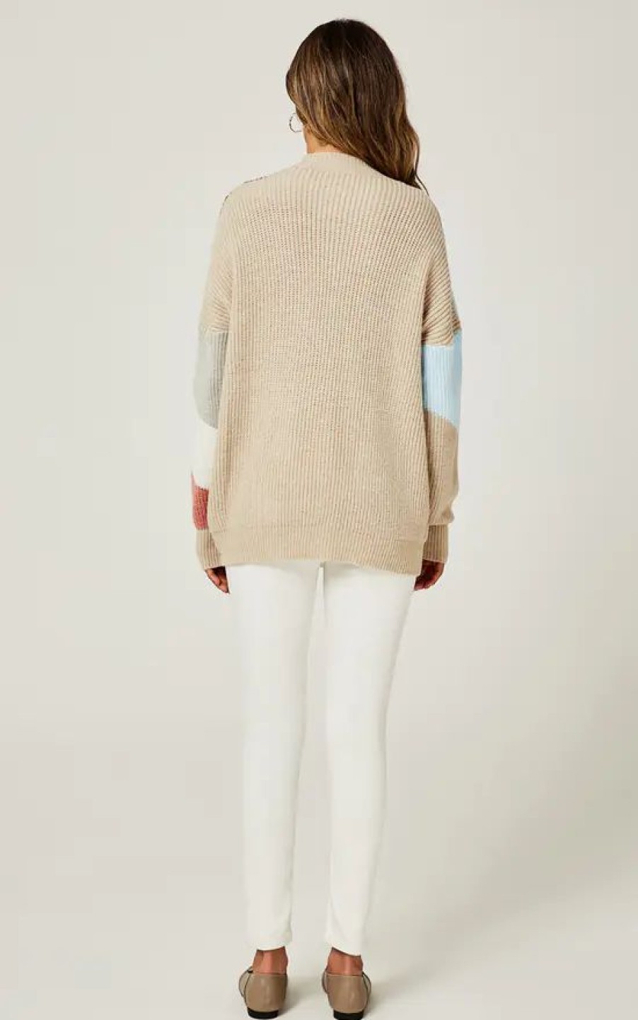 Knitwear * | Best Reviews Of Fs Collection Block Colour Relaxed Knit Cardigan Top In Beige & Blue & Wine & White & Peach