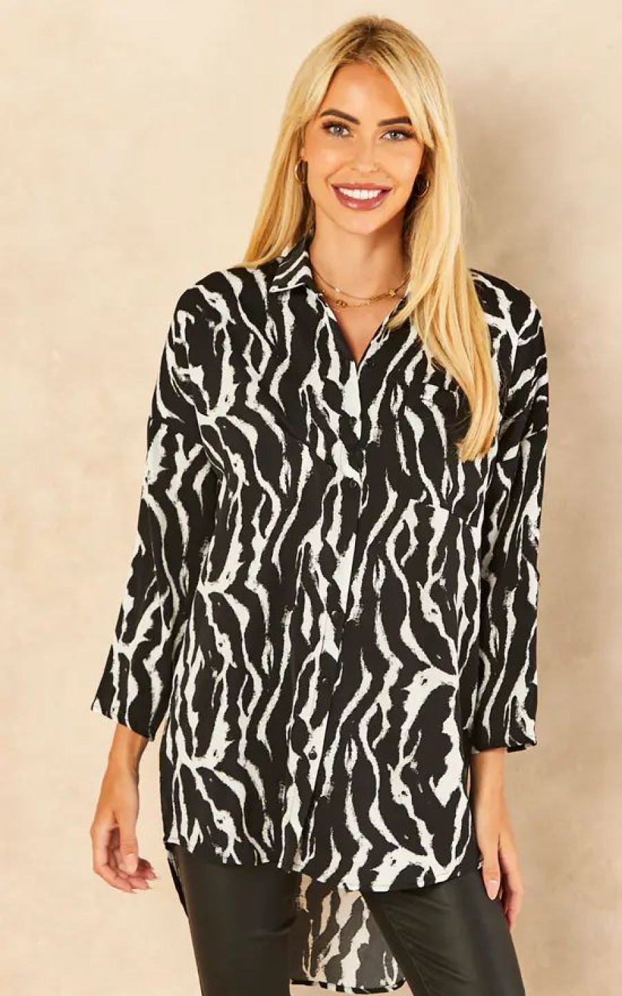 Tops * | Best Deal Love Sunshine Black Zebra Print Oversized Shirt