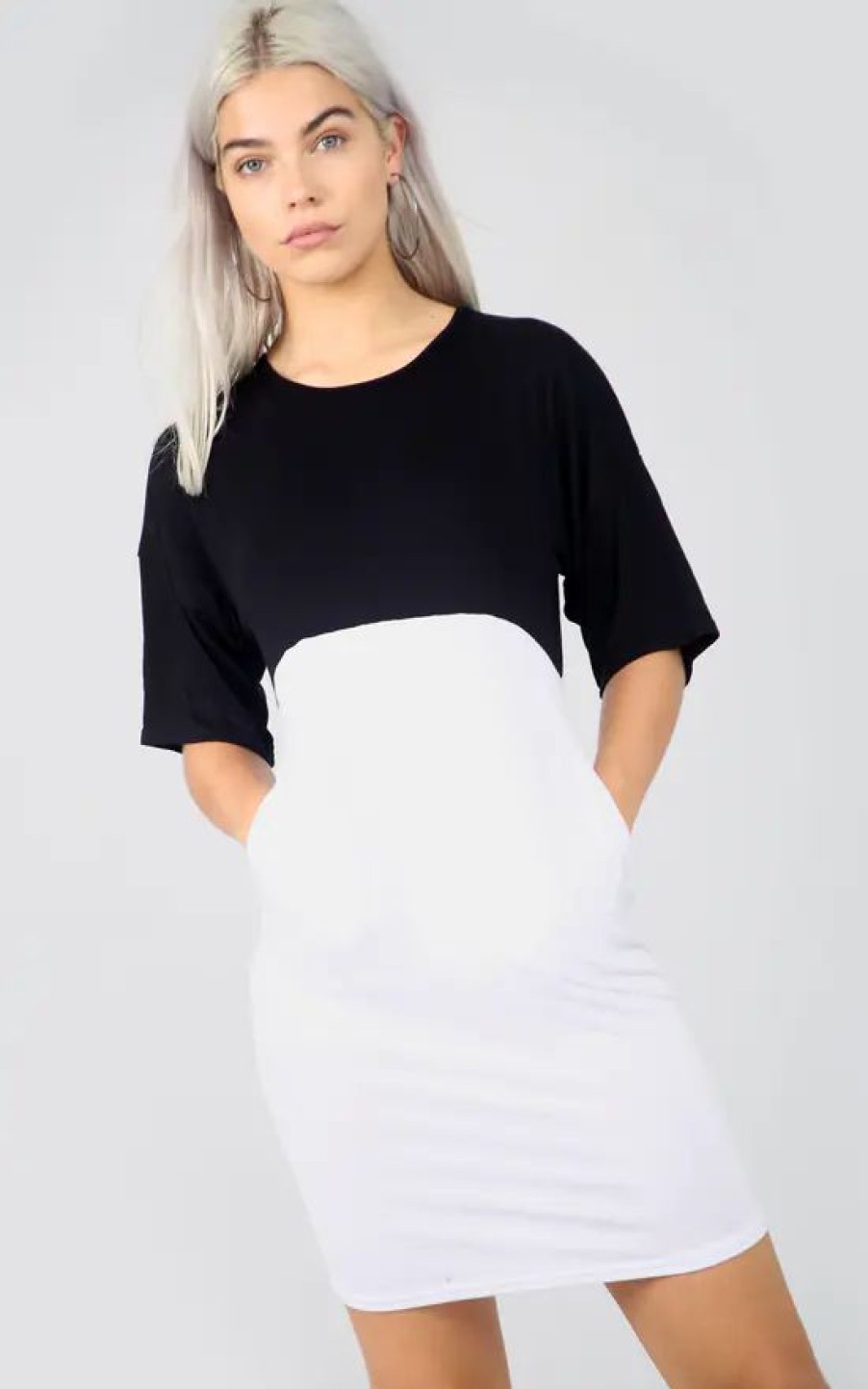 Dresses * | Promo Oops Fashion Oversized Mini Tshirt Dress With Monochrome Panels