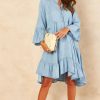 Dresses * | Discount Bella And Blue Tiered Denim Mini Dress In Light Blue