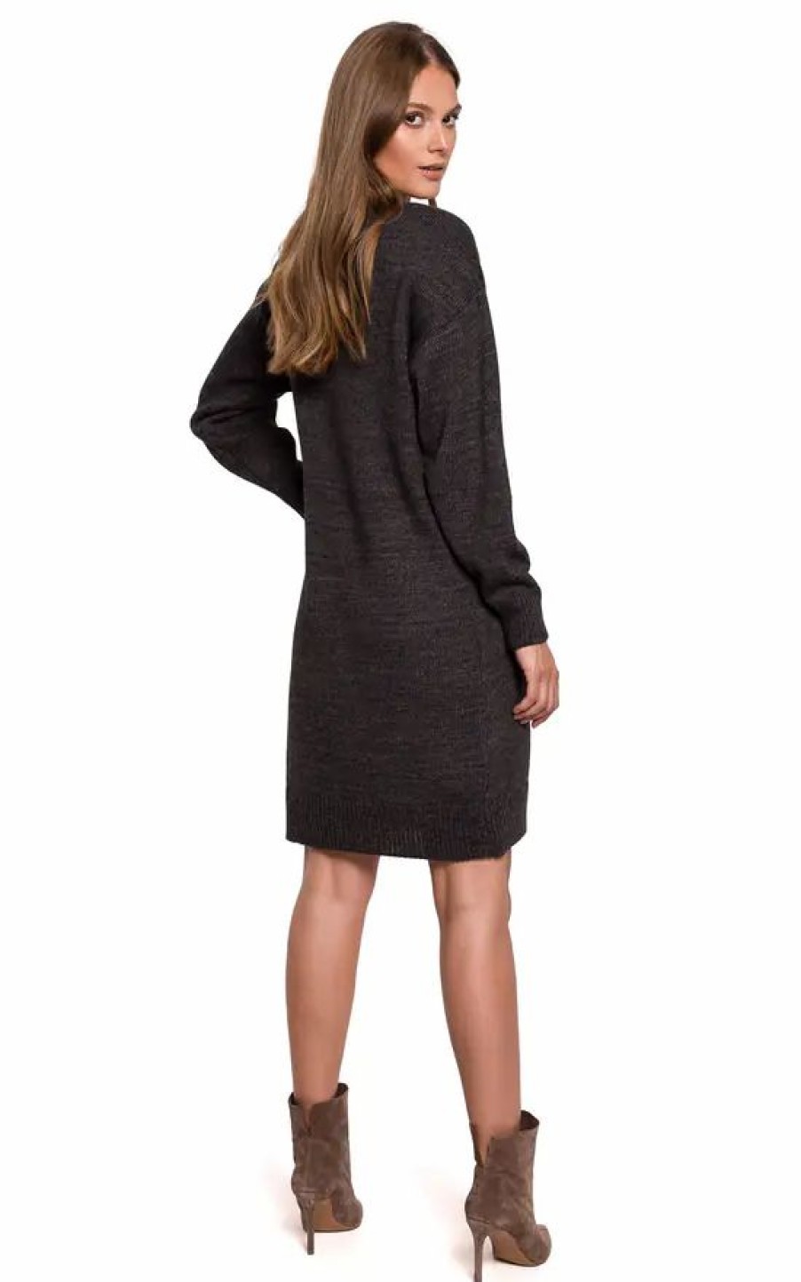 Dresses * | Flash Sale Dursi Knitted V Neck Mini Dress In Graphite