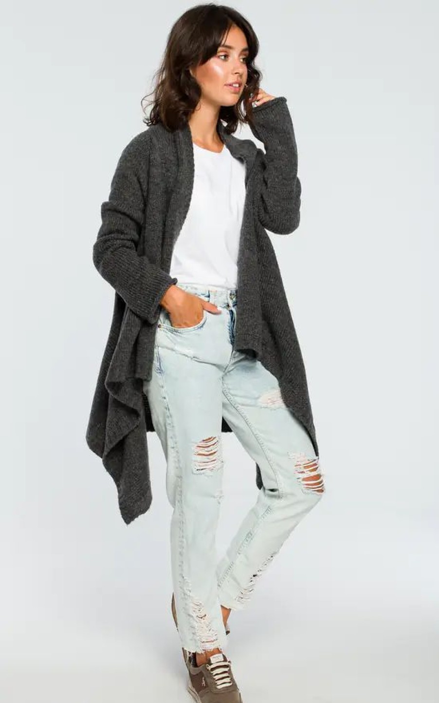 Knitwear * | Deals Moe Graphite Waterfall Long Cardigan