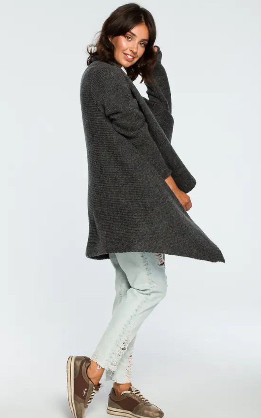 Knitwear * | Deals Moe Graphite Waterfall Long Cardigan