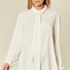 Tops * | New Hoxton Gal White Tie Neck Oversized Crepe Top