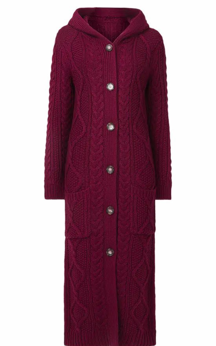 Knitwear * | Brand New Joe Browns Captivating Cable Knit Hooded Cardigan In Berry