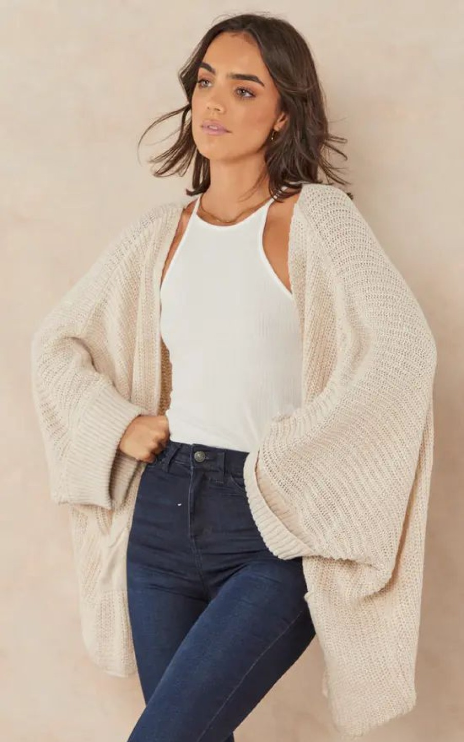 Knitwear * | Cheap Jenerique Oversize Chunky Cardigan In Beige