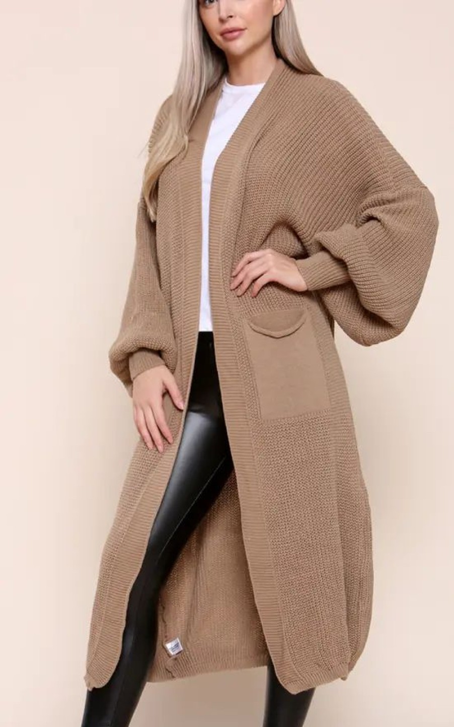 Knitwear * | Wholesale Gigiland Uk Tan Bell Sleeve Oversized Longline Cardigan