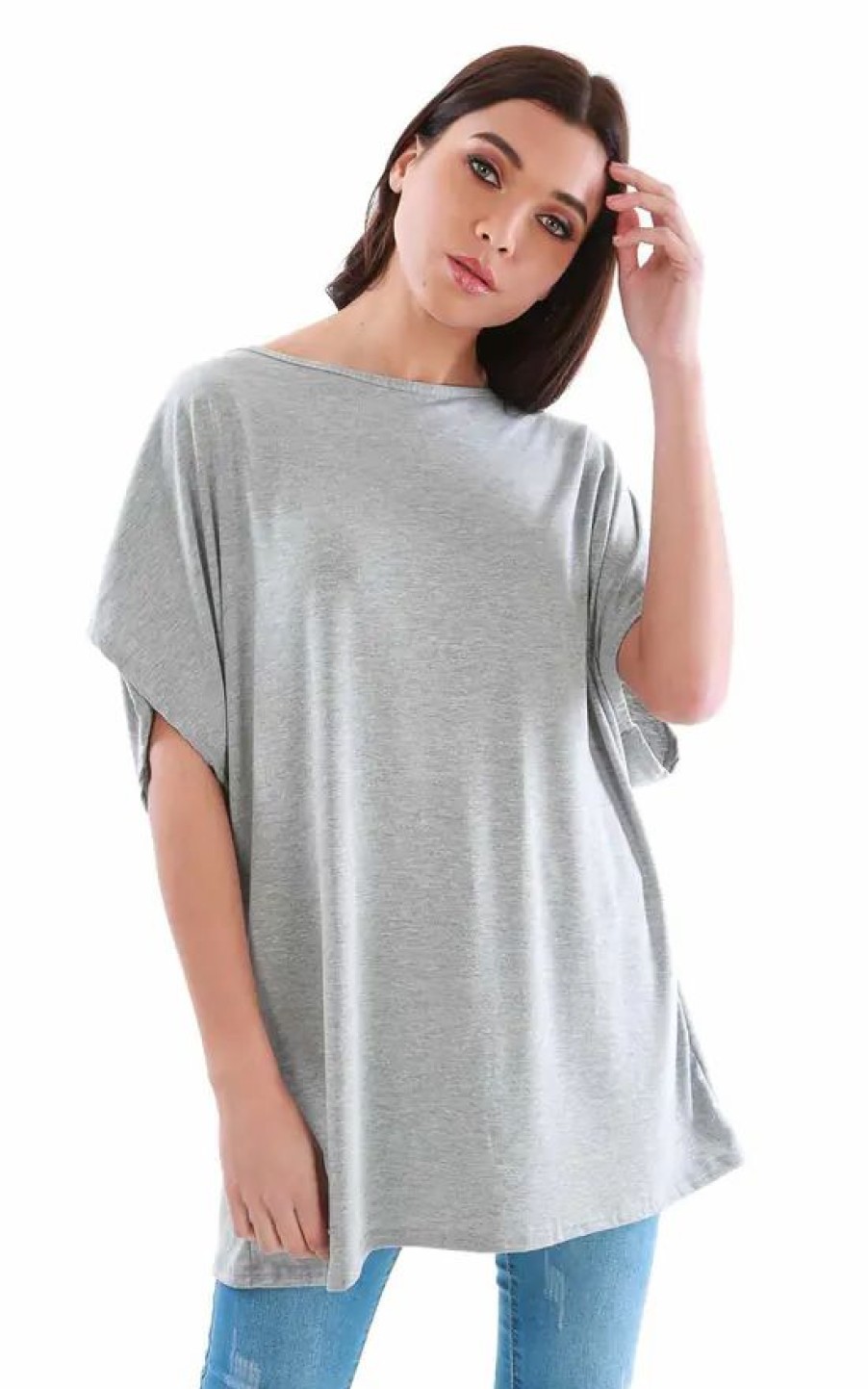 Tops * | Promo Oops Fashion Oversized Basic Jersey T Shirt In Grey