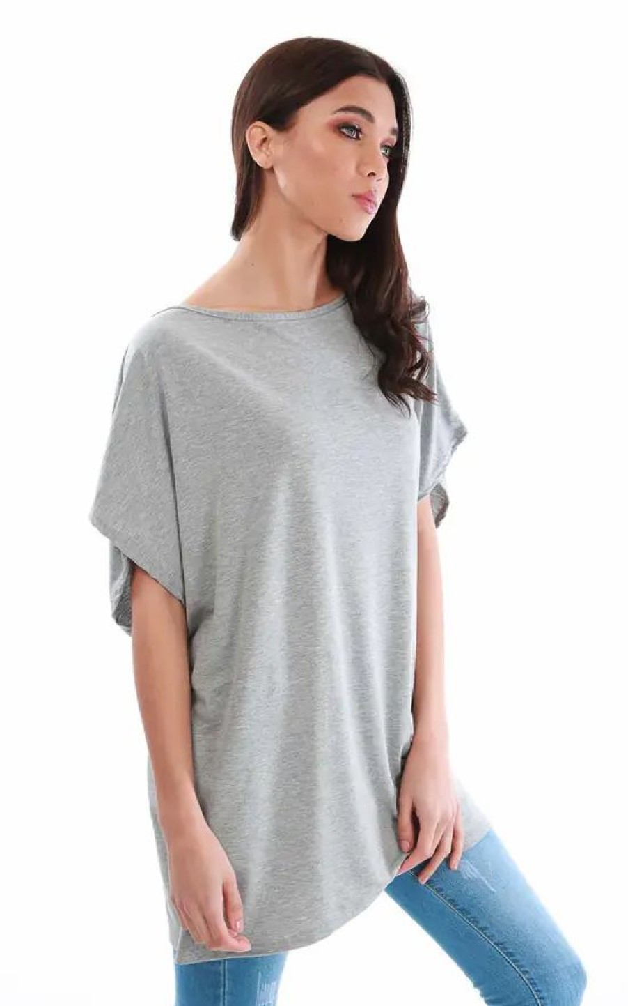 Tops * | Promo Oops Fashion Oversized Basic Jersey T Shirt In Grey