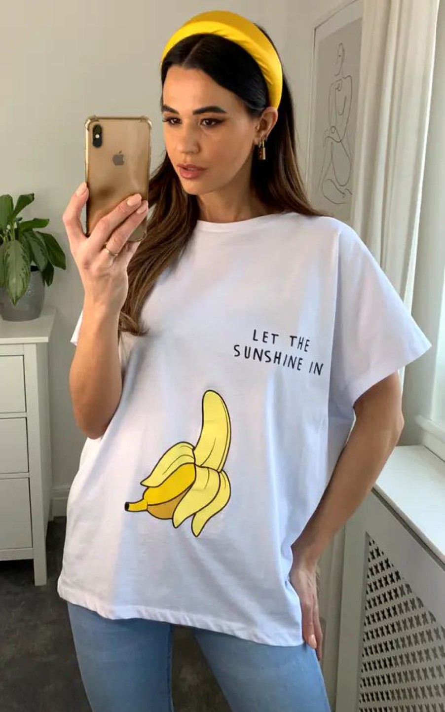 Tops * | Best Sale Hoxton Gal Oversized Banana Relaxed T Shirt In White