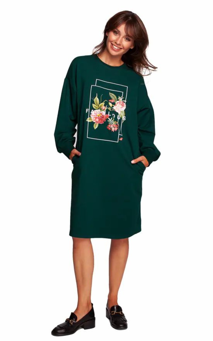 Dresses * | Best Reviews Of Moe Green Relaxed Fit Sweatshirt Dress With Print In The Front