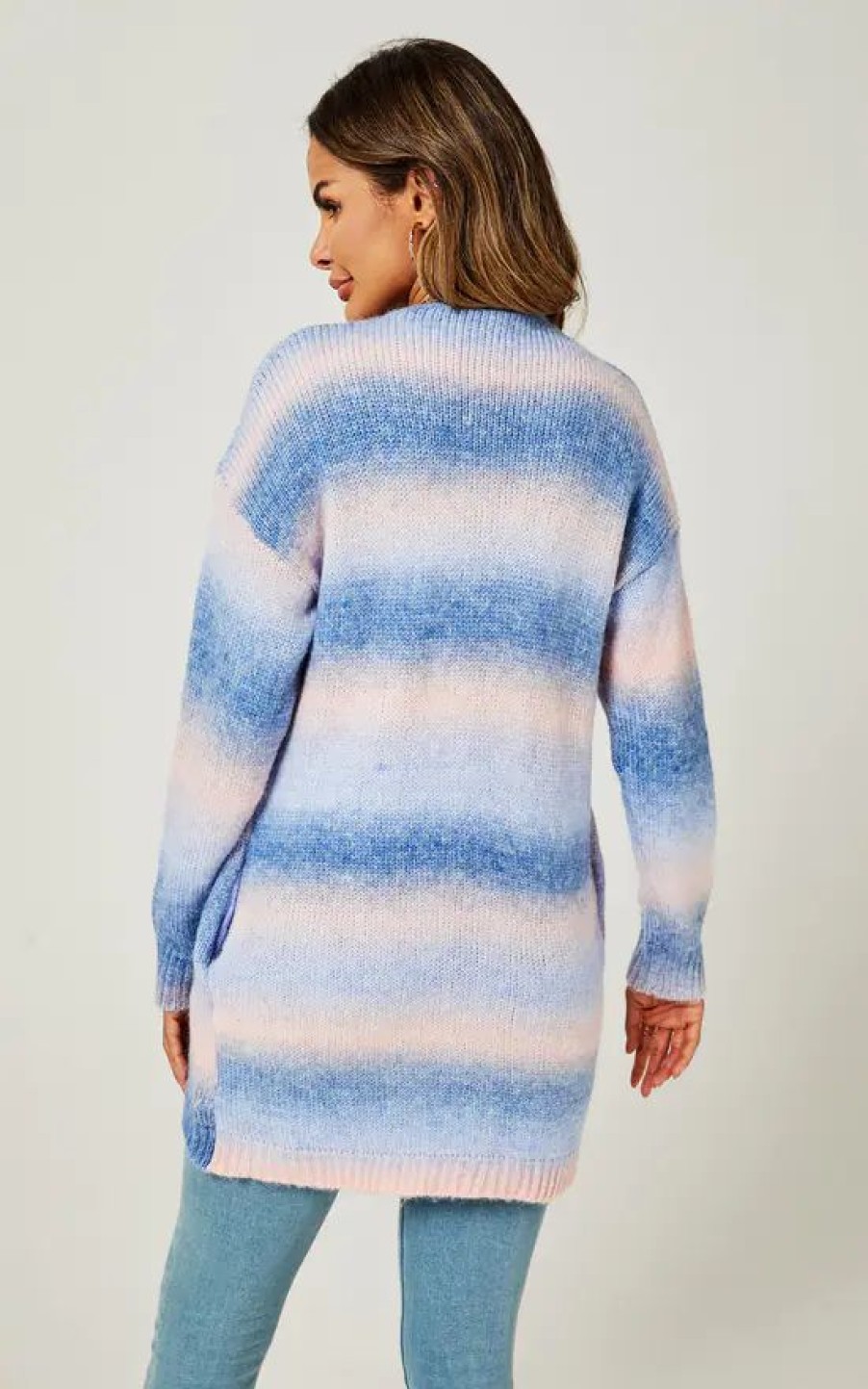 Knitwear * | Deals Fs Collection Blue & Pink Rainbow Midi Cardigan