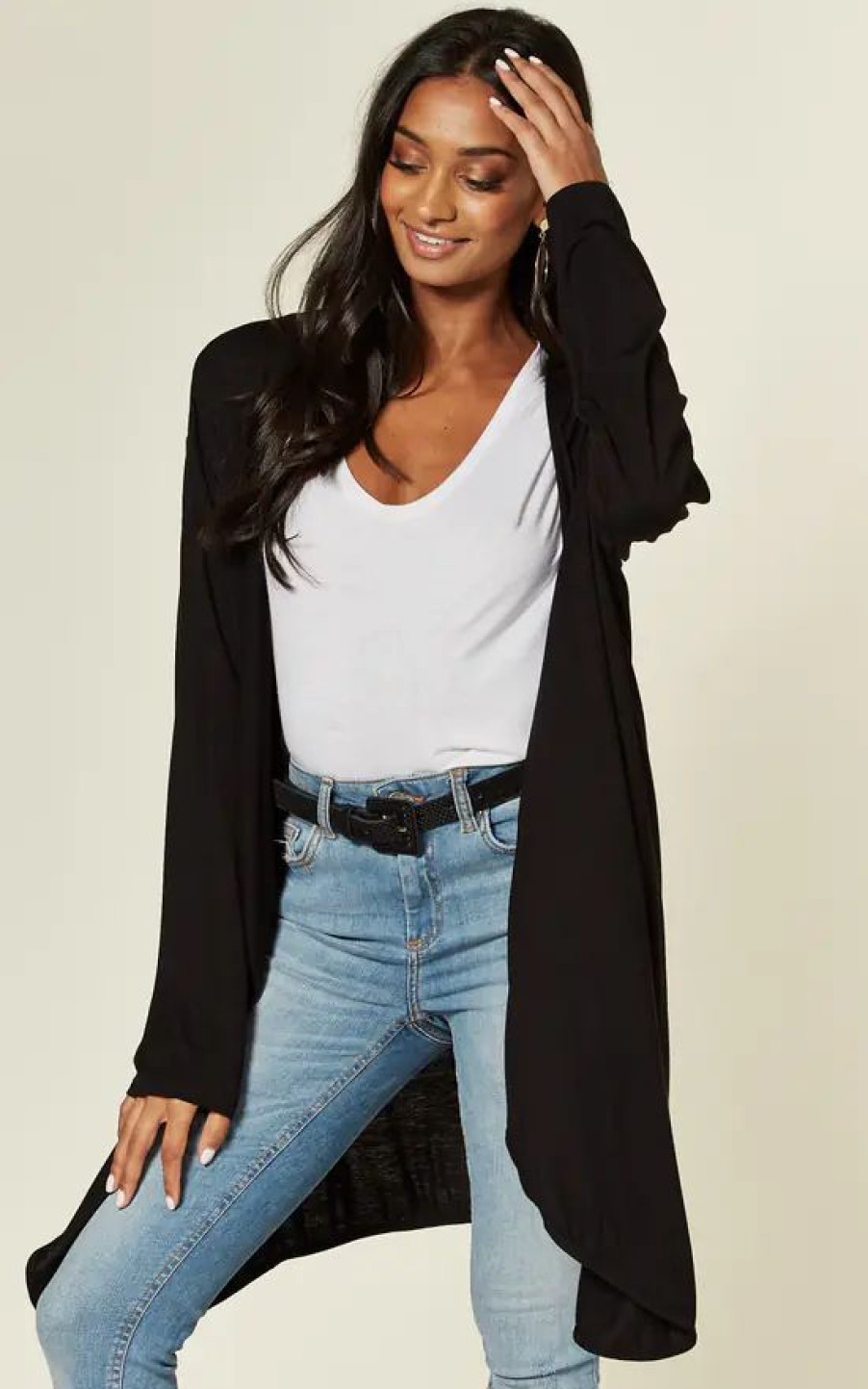 Knitwear * | Cheapest Aftershock London Jersey Waterfall Cardigan In Black