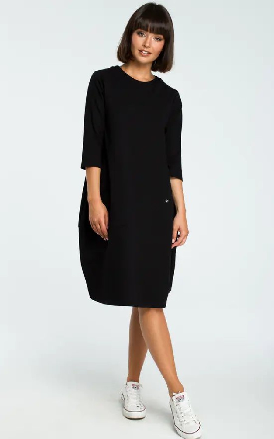 Dresses * | Best Reviews Of Moe Black 3/4 Sleeve Oversized Midi Dress