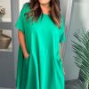 Dresses * | Flash Sale Nova Notte Green Italian Short Sleeve Pocket Dress Taylor