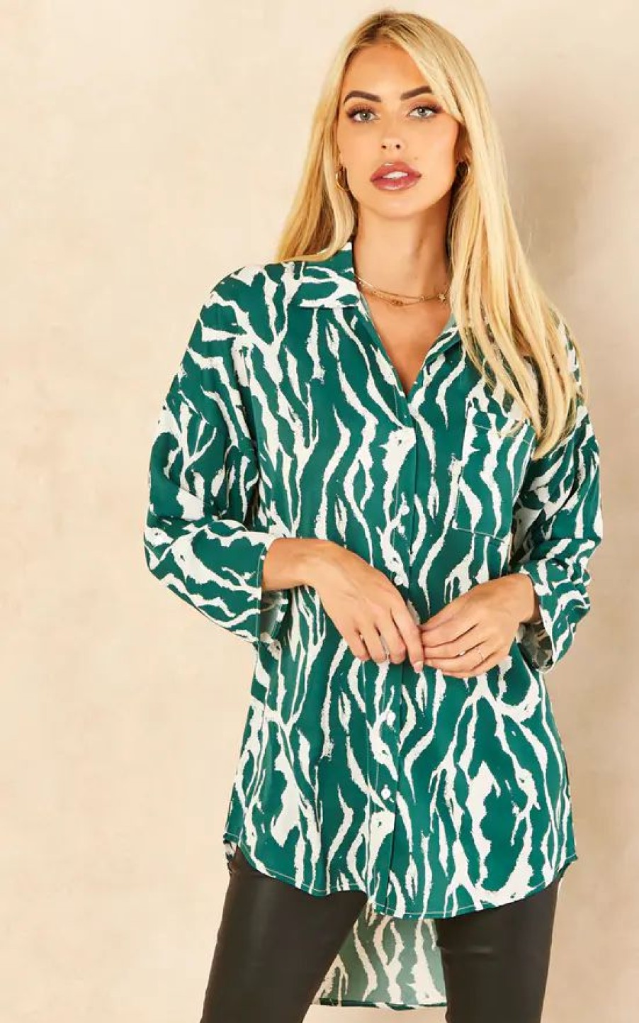 Tops * | Flash Sale Love Sunshine Emerald Zebra Print Oversized Shirt