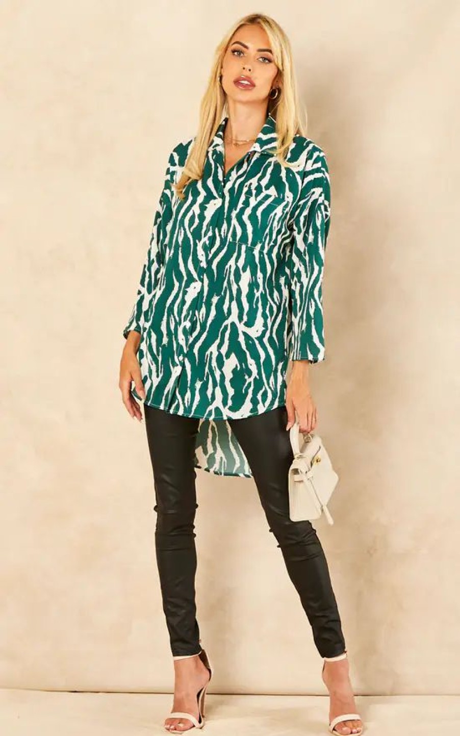 Tops * | Flash Sale Love Sunshine Emerald Zebra Print Oversized Shirt