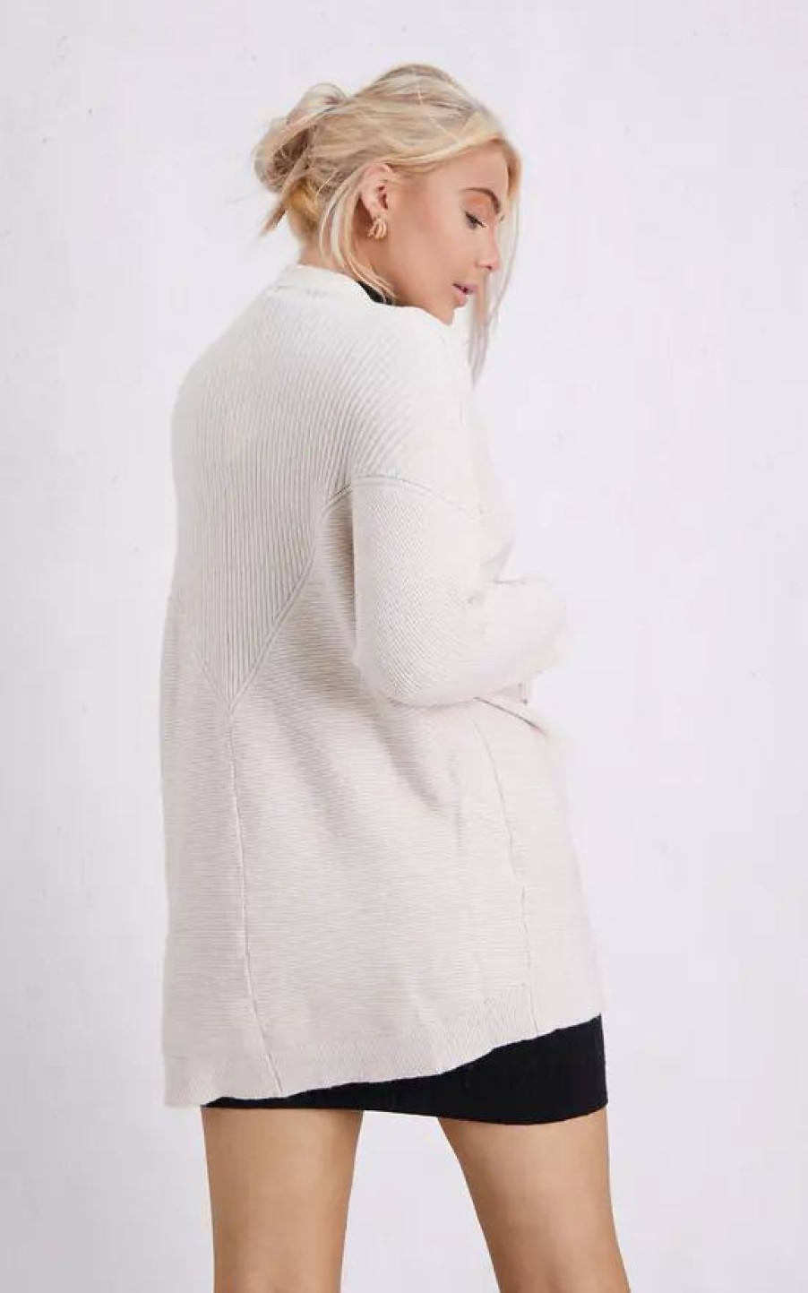 Knitwear * | Discount Boutique Store Beige Long Sleeve Open Front Knited Cardigan One Size Fit (10 To 14)