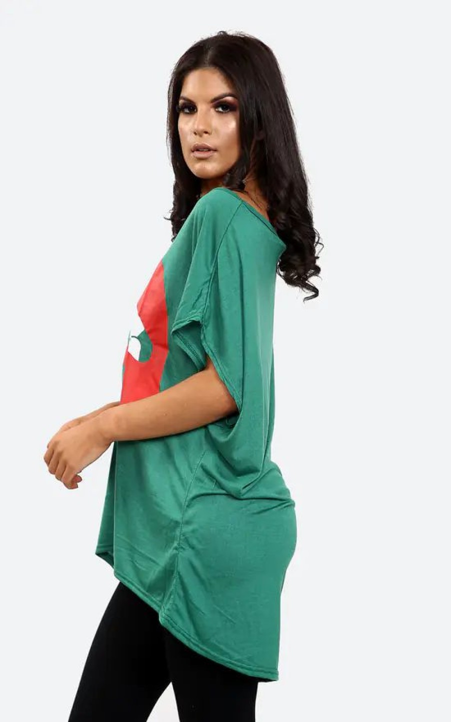 Tops * | Brand New Oops Fashion Harper Lips Graphic Print Oversize Tshirt In Jade Green