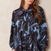 Tops * | Best Sale Jenerique Oversize Bowl Neck Blouse In Blue Print