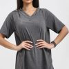 Tops * | Top 10 Oops Fashion Oversized T Shirt With Dipped Hem In Charcoal