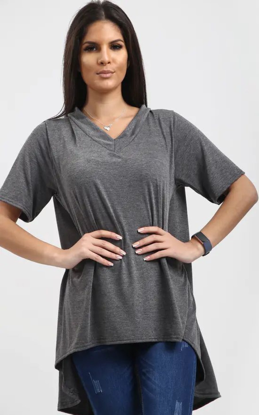 Tops * | Top 10 Oops Fashion Oversized T Shirt With Dipped Hem In Charcoal