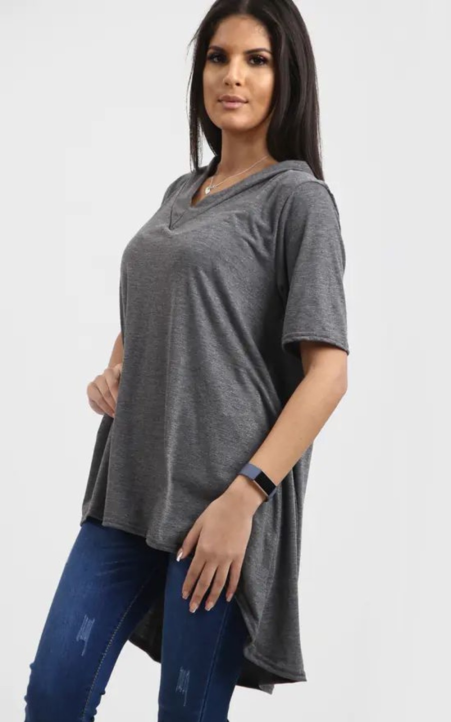 Tops * | Top 10 Oops Fashion Oversized T Shirt With Dipped Hem In Charcoal