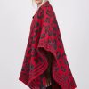 Knitwear * | Outlet Boutique Store Red And Black Animal Print Poncho One Size Fit (10 20)