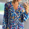 Tops * | Promo Kurt Muller Funky Animal V Neck Pleated Blouse In Blue