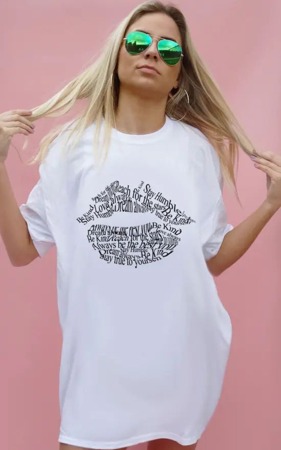 Dresses * | Buy Sade Farrell White Tshirt Dress With Positive Slogan Lip Print