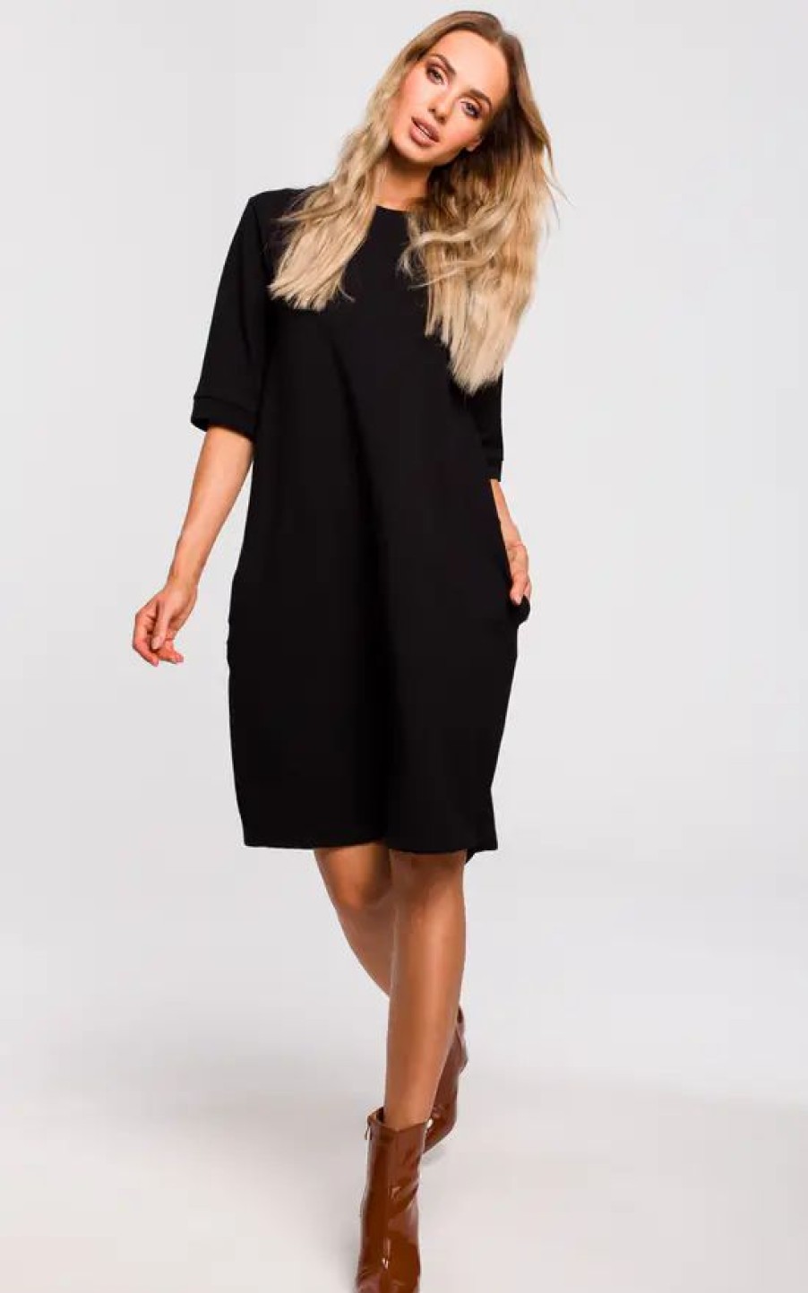 Dresses * | Discount Moe Black Oversized Sweatshirt Dress With Short Sleeves