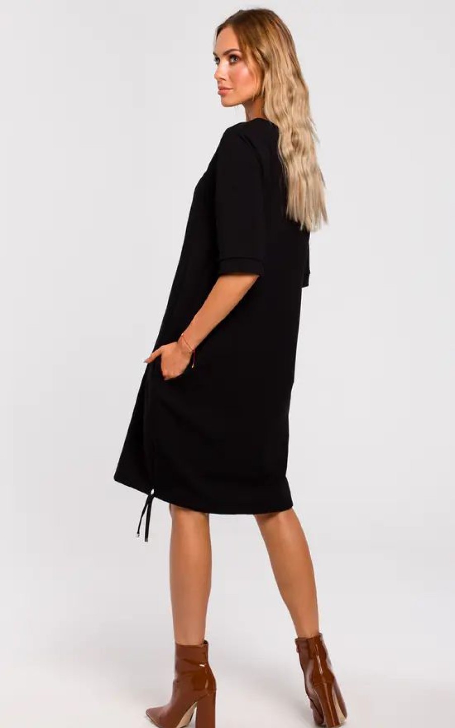 Dresses * | Discount Moe Black Oversized Sweatshirt Dress With Short Sleeves