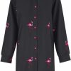 Tops * | Outlet Kitten Beachwear Long Sleeve Oversized Shirt In Black Flamingo