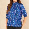 Tops * | New Jenerique High Neck Short Sleeve Top In Sax Blue Multicolour Print