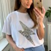 Tops * | Coupon Hoxton Gal Oversized Sequin Relaxed T Shirt In White