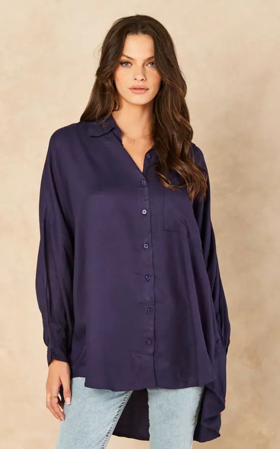 Tops * | Buy Blue Vanilla Ariyah Oversized Shirt In Navy