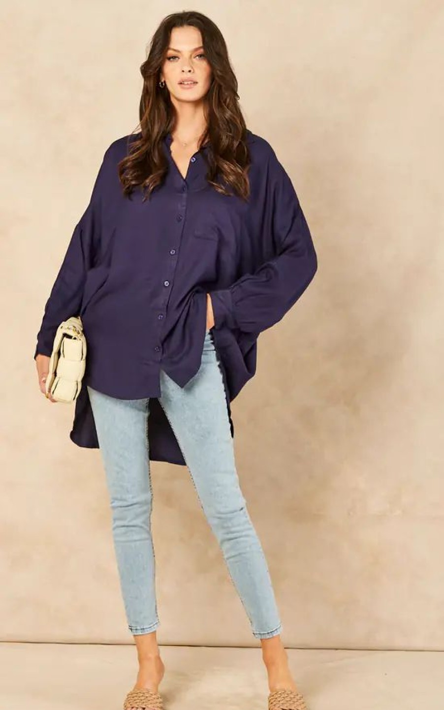 Tops * | Buy Blue Vanilla Ariyah Oversized Shirt In Navy