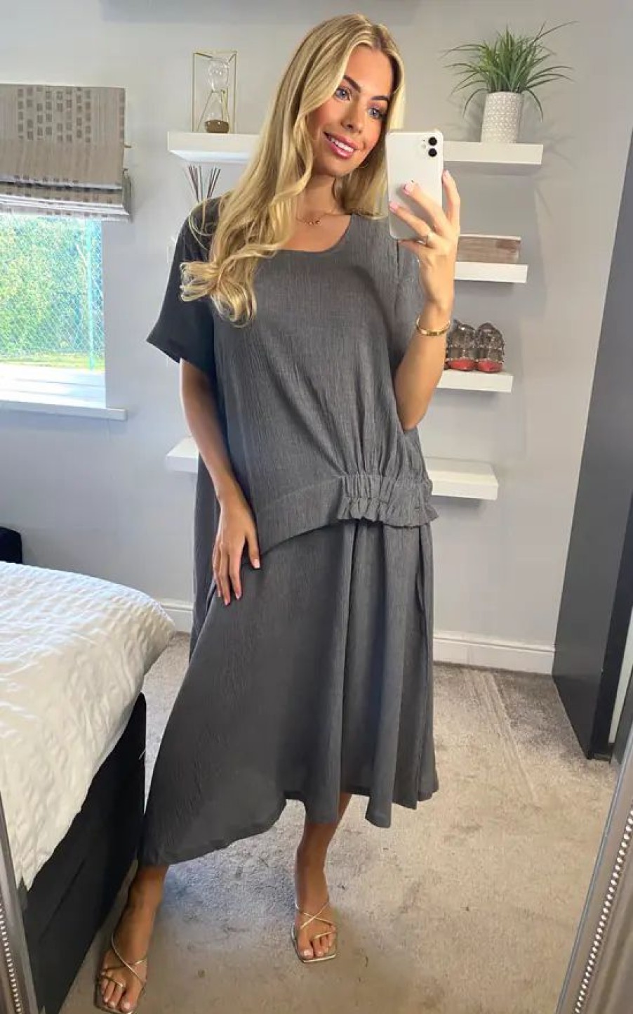 Dresses * | Best Reviews Of Malissa J Collection Oversized Asymmetric Detail Dress In Grey