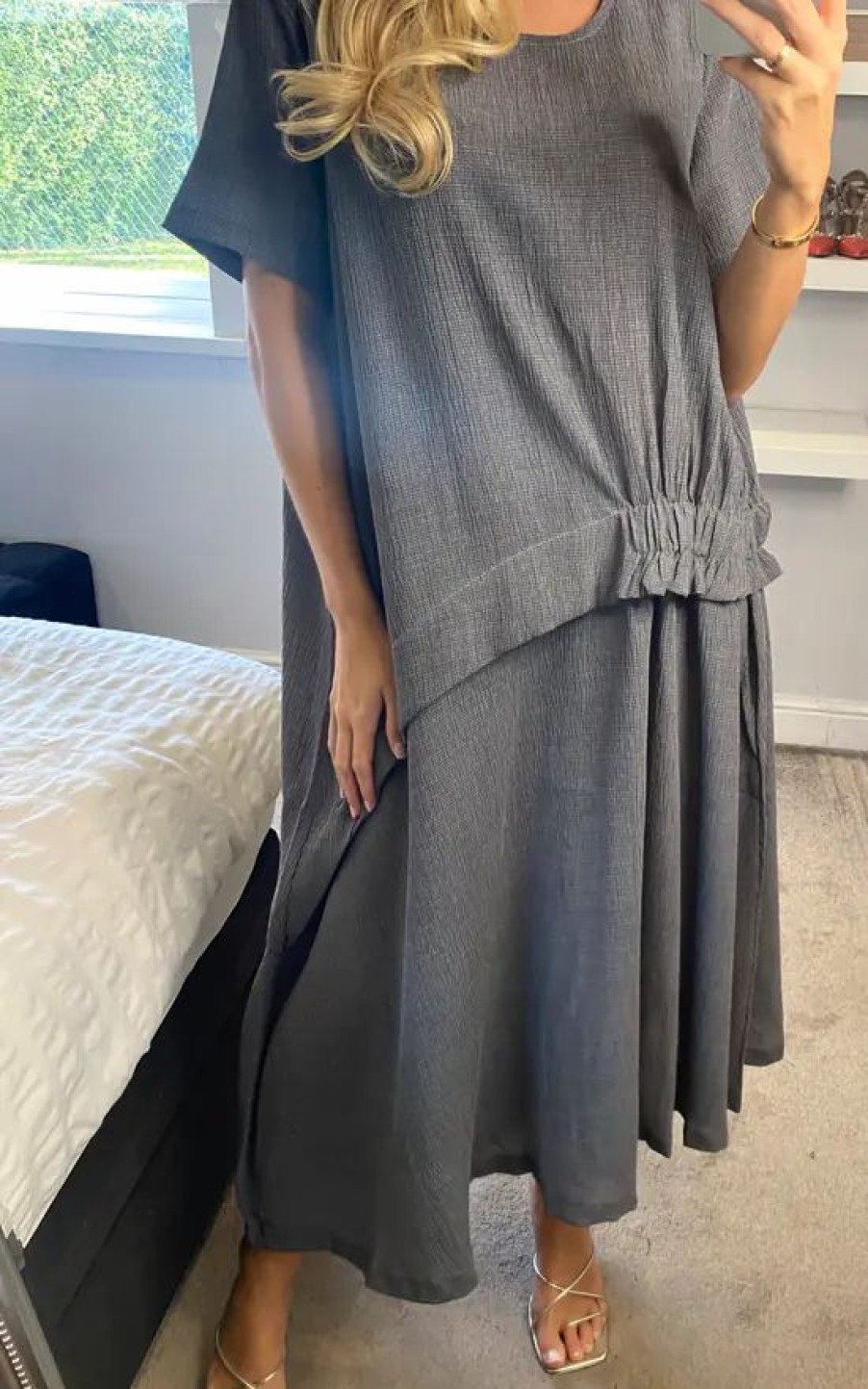 Dresses * | Best Reviews Of Malissa J Collection Oversized Asymmetric Detail Dress In Grey