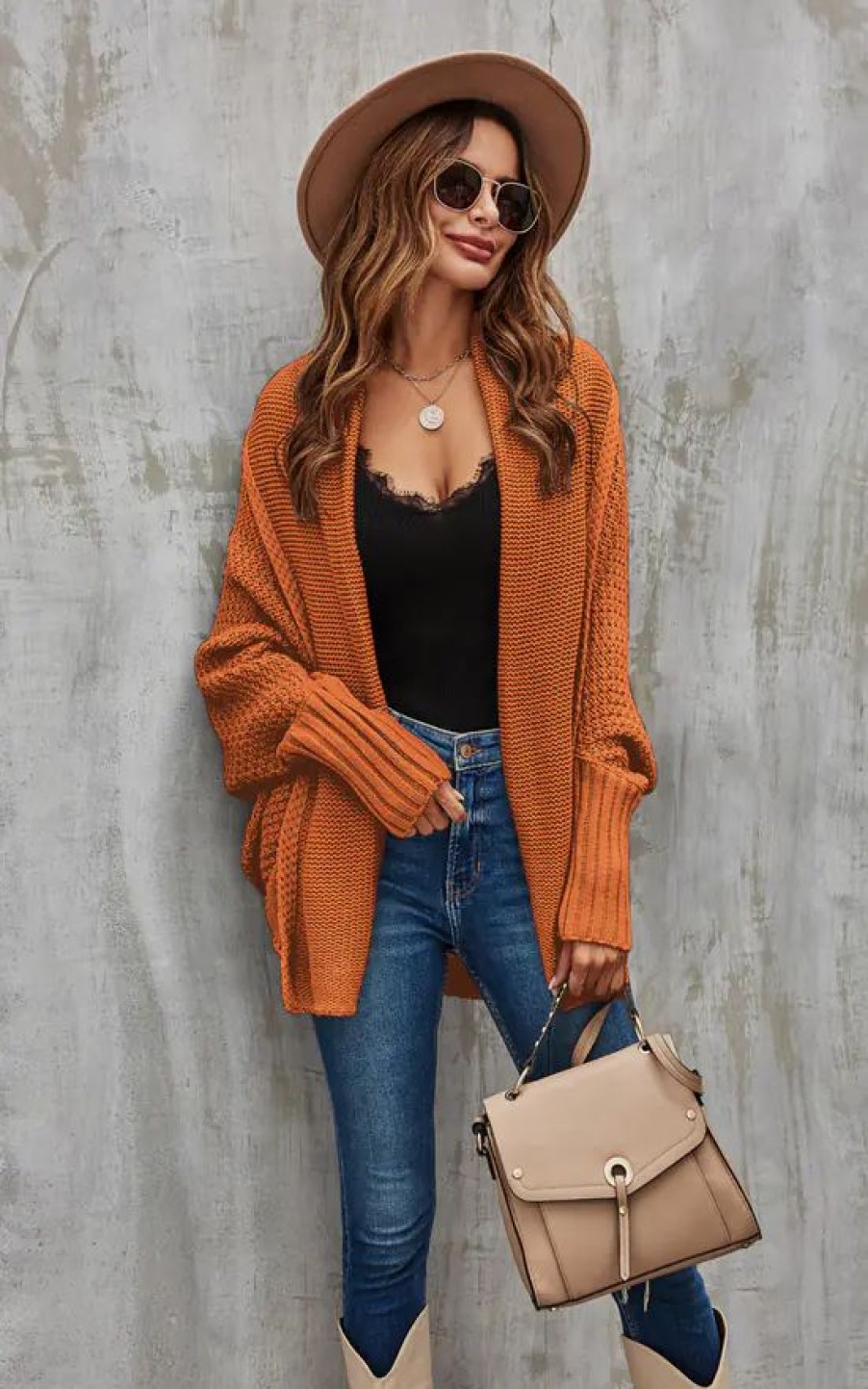 Knitwear * | Top 10 Fs Collection Chunky Pleat Oversized Cardigan In Rusty Orange