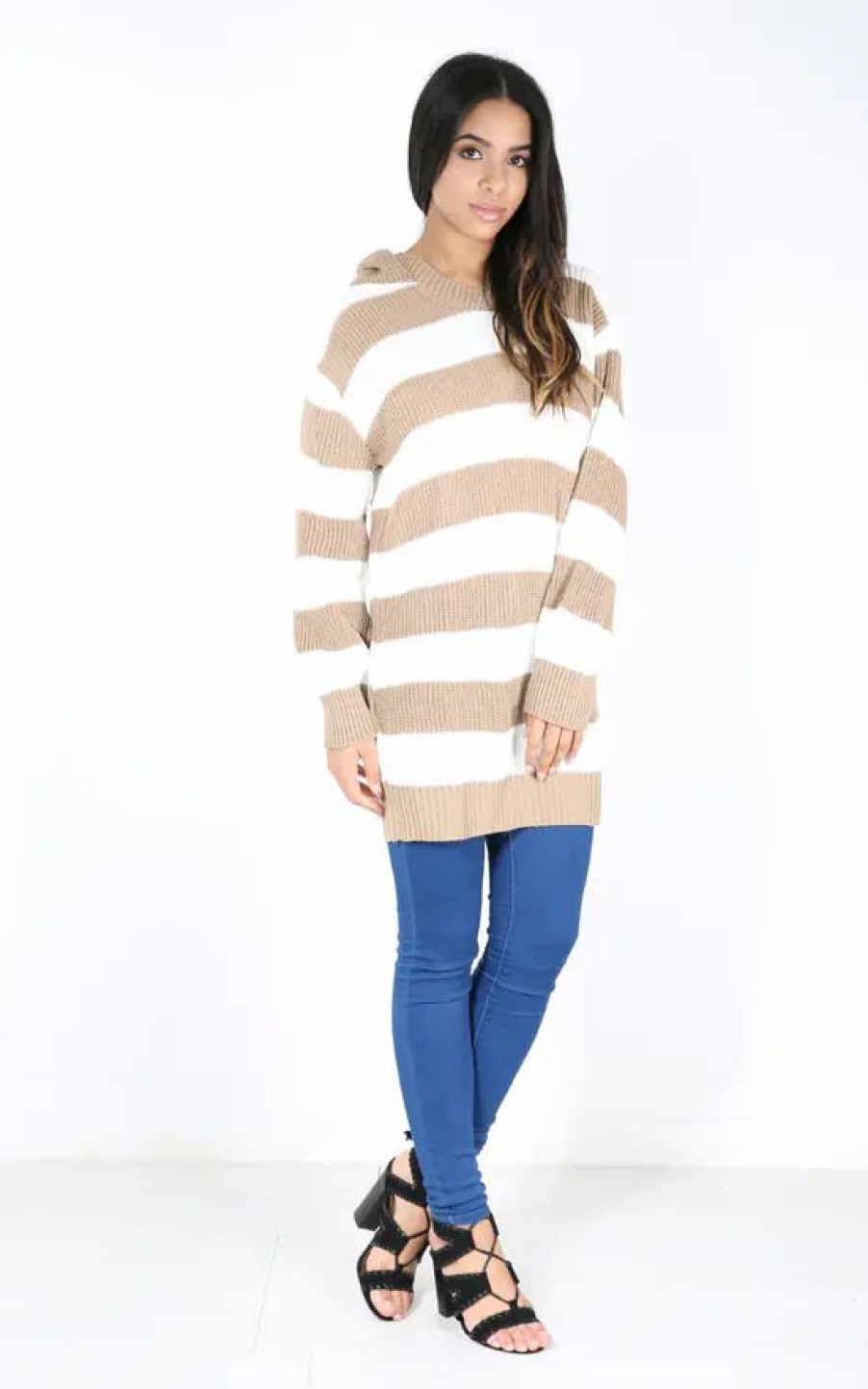 Dresses * | Deals Oops Fashion Beige Jumper Dress With Hood